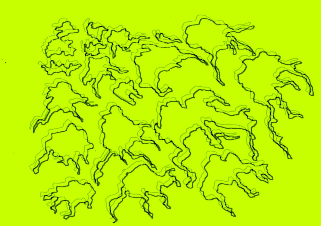 Fond vert de sous ton jaune avec diverses formes au contour noir. Fond vert de sous ton jaune avec diverses formes au contour noir.